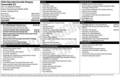 2026 Chevrolet Corvette Stingray 2LT
