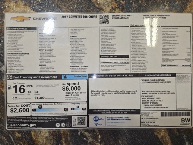 2017 Chevrolet Corvette Z06 Z06 3LZ