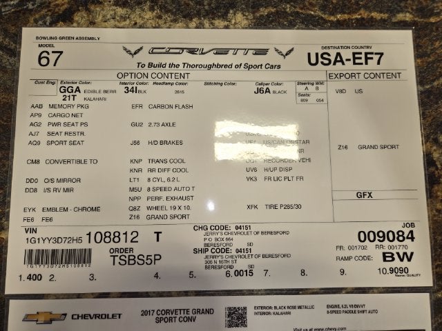 2017 Chevrolet Corvette Grand Sport Grand Sport 2LT
