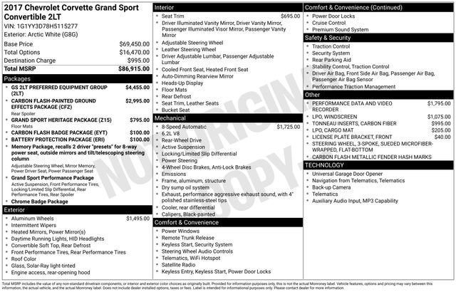 2017 Chevrolet Corvette Grand Sport Grand Sport 2LT