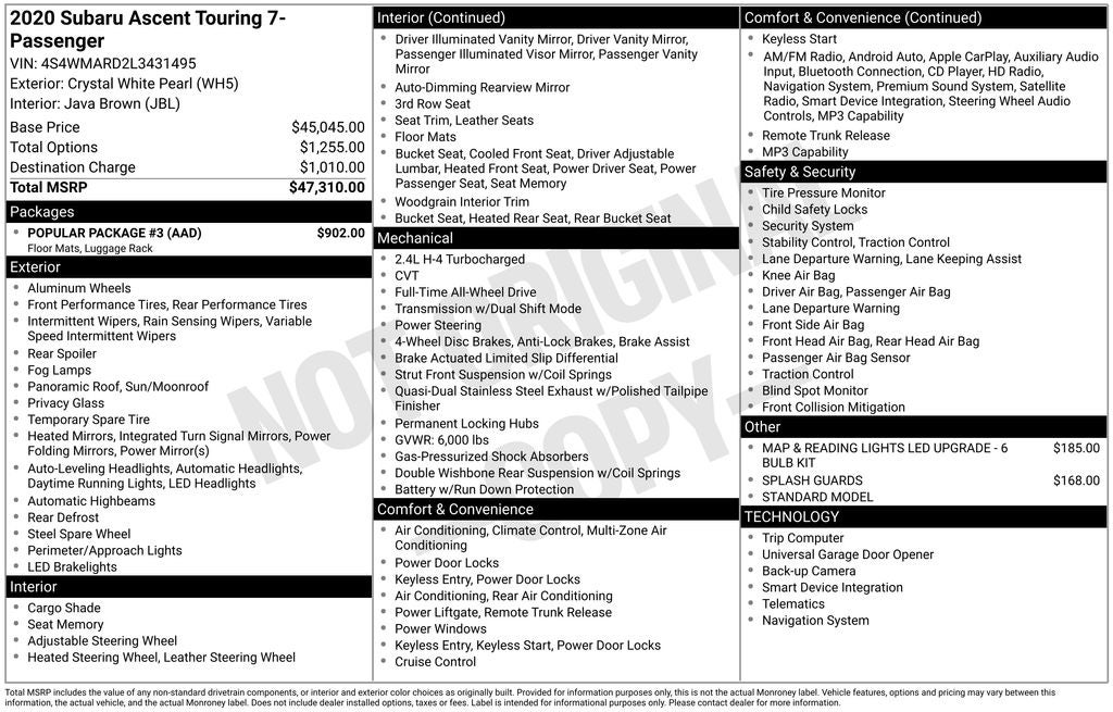2020 Subaru Ascent Touring